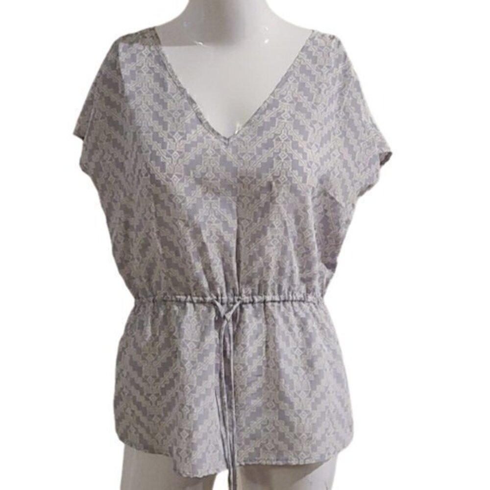 [Banana Republic] Patterned V-neck Elastic Waist Blouse - Size PS